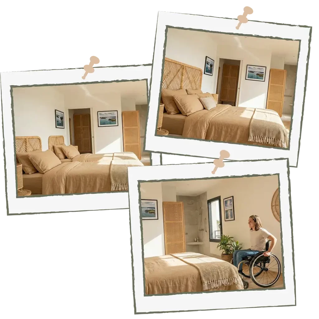 Chambre enfants et amis à l’étage avec lits simples et lit 180 cm, gîte Nid serein à Auray dans le Morbihan