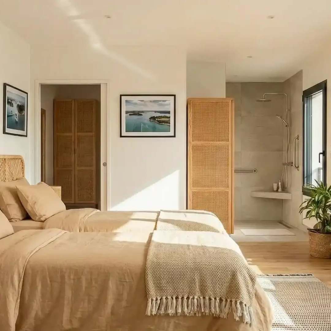 Salle d’eau PMR attenante à la chambre, gîte Nid serein à Auray dans le Morbihan