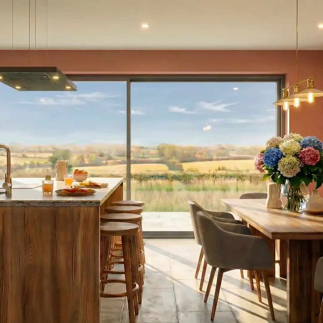 Salle à manger conviviale et lumineuse, gîte Nid serein à Auray dans le Morbihan